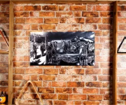 "Shoot Out" Floating Wall Art (30" X 15.75") - Black And White -Billiard Pro Shop rtnsowbw 02